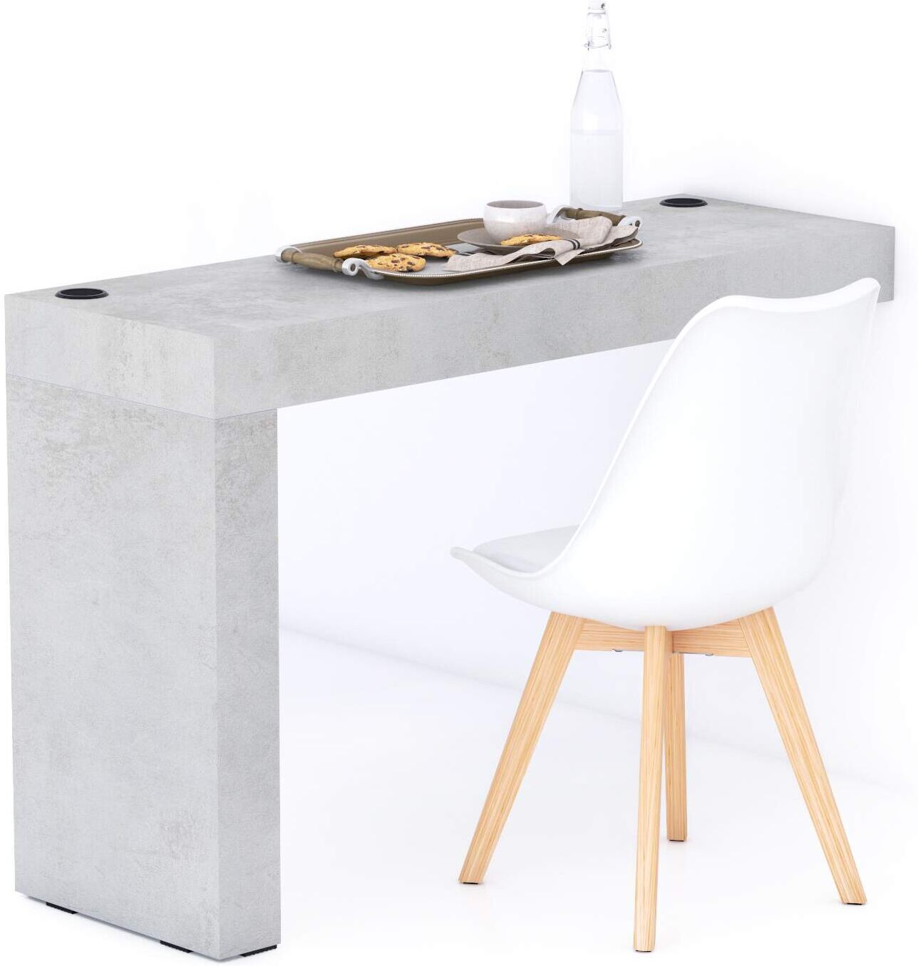 Mobili Fiver Mesa de comedor Evolution 120x40, Cemento Gris con una pata y cargador inalámbrico