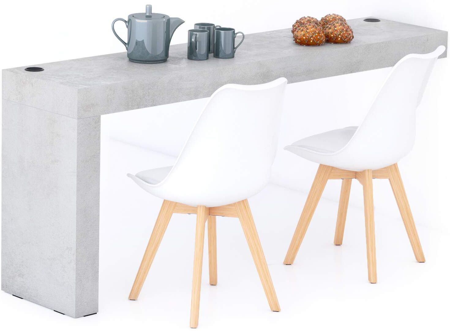 Mobili Fiver Mesa de comedor Evolution 180x40, Cemento Gris con una pata y cargador inalámbrico