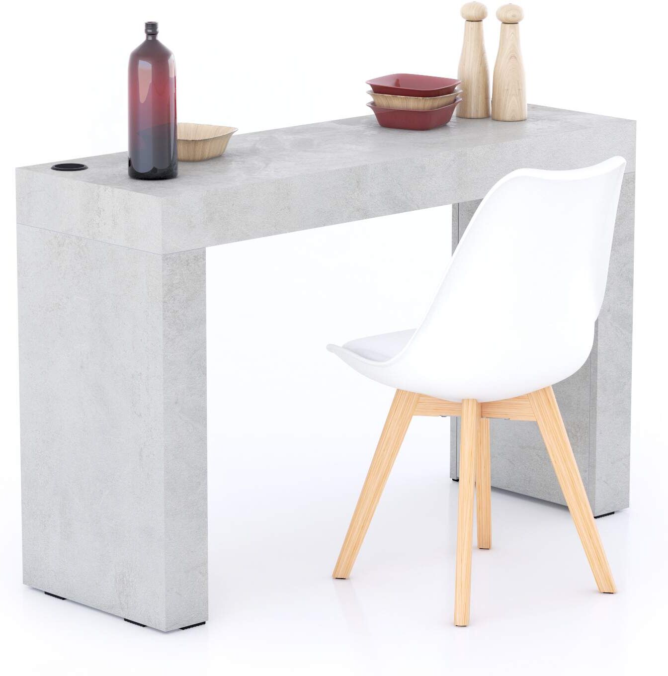 Mobili Fiver Mesa de comedor Evolution 120x40, Cemento Gris con dos patas y cargador inalámbrico