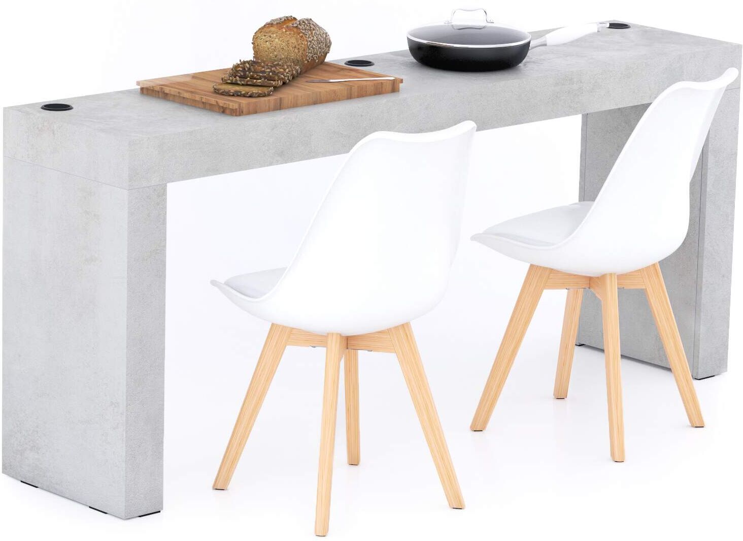 Mobili Fiver Mesa de comedor Evolution 180x40, Cemento Gris con dos patas y cargador inalámbrico