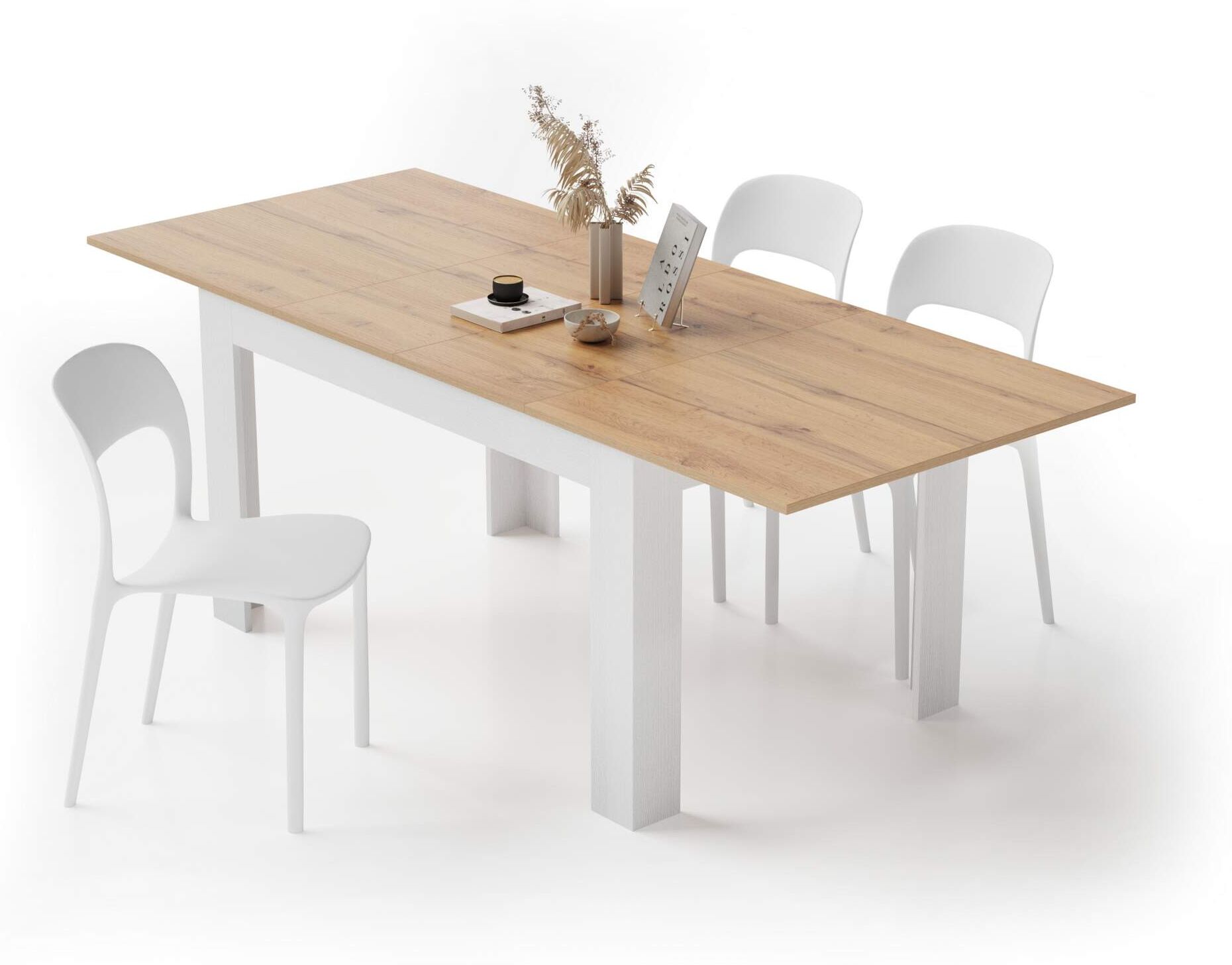 Mobili Fiver Mesa de cocina extensible Easy, 140(220)x90 cm, color Madera Rustica y Fresno Blanco