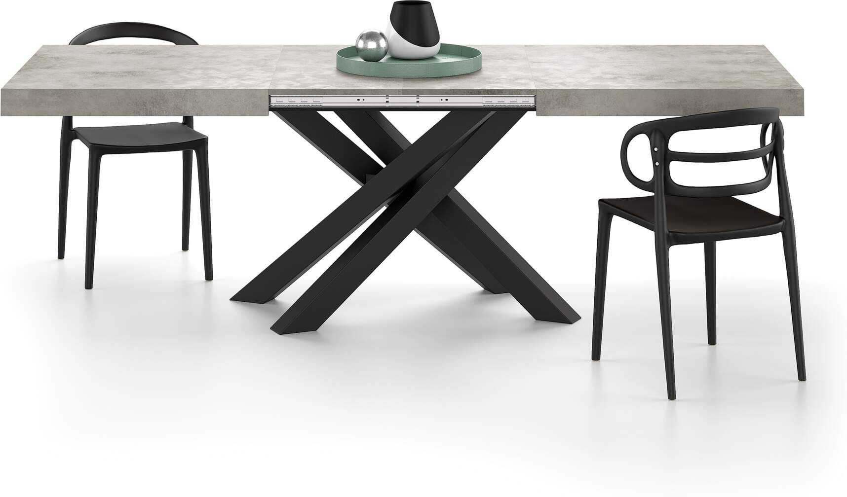 Mobili Fiver Mesa extensible Emma 160(240)x90 cm, color cemento gris con patas cruzadas negras