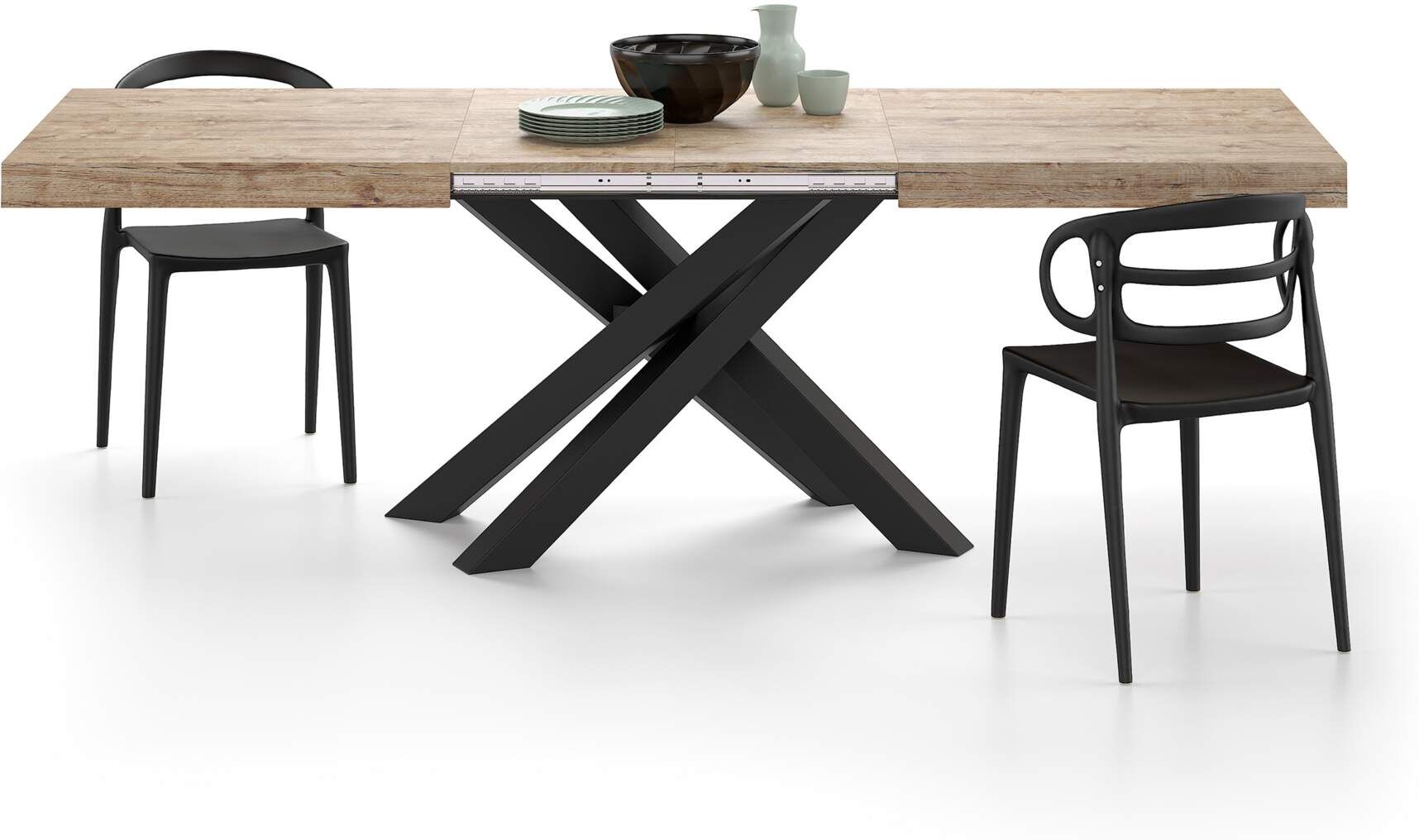 Mobili Fiver Mesa extensible Emma 160(240)x90 cm, color encina con patas cruzadas negras