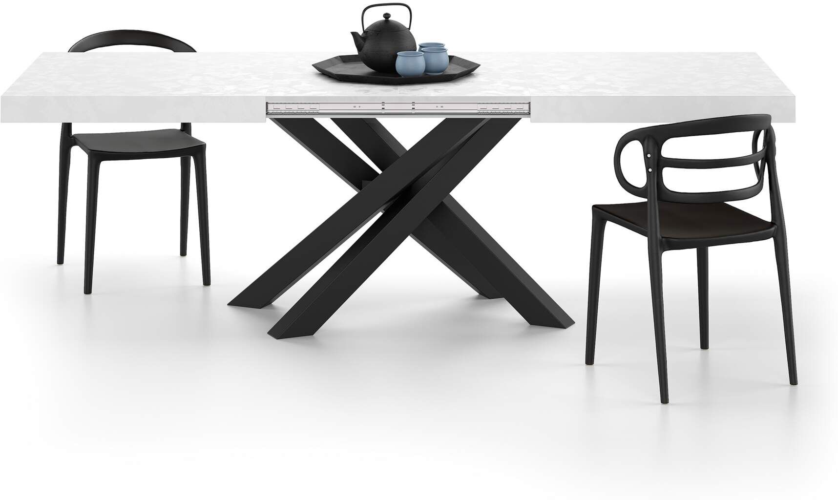 Mobili Fiver Mesa extensible Emma 160(240)x90 cm, color cemento blanco con patas cruzadas negras