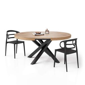 Mobili Fiver Mesa redonda extensible Emma en color madera rústica con patas cruzadas negras