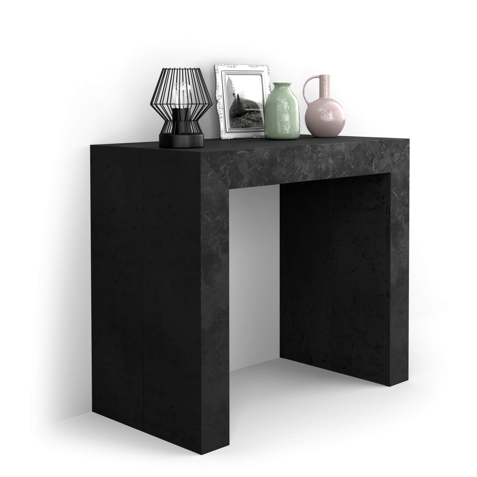 Mobili Fiver Mesa consola extensible, modelo Angelica, color Cemento negro