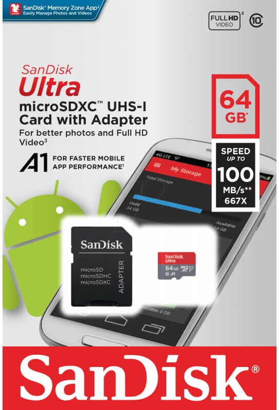 SanDisk ULTRA MICROSDXC 64GB CLASS10 U1 A1 100MB/S SanDisk ULTRA MICROSDXC 64GB CLASS10 U1 A1 100MB/S