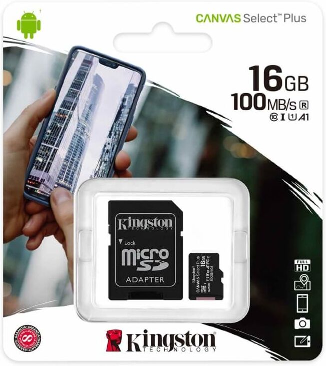 Kingston CANVAS SELECT PLUS MICROSDHC 16GB CLASS10 UHS-I A1 100MB/S Kingston CANVAS SELECT PLUS MICROSDHC 16GB CLASS10 UHS-I A1 100MB/S