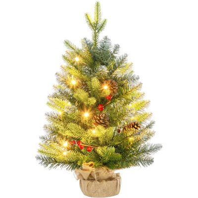Homcom Árbol de Navidad Sobremesa 60 cm con 20 Luces LED 141 Ramas 5 Piñas 5 Racimos de Bayas Rojas y Soporte de Metal Verde Homcom Árbol de Navidad Sobremesa 60 cm con 20 Luces LED 141 Ramas 5 Piñas 5 Racimos de Bayas Rojas y Soporte de Metal Verde