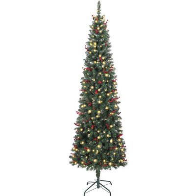 Homcom Árbol de Navidad Artificial Estrecho 230 cm con Luces LED 8 Modos de Iluminación 761 Ramas Piñas Bayas y Soporte Verde Homcom Árbol de Navidad Artificial Estrecho 230 cm con Luces LED 8 Modos de Iluminación 761 Ramas Piñas Bayas y Soporte Verde