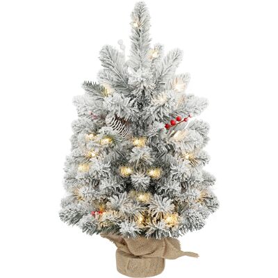 Homcom Mini Árbol de Navidad Artificial 60 cm con 35 Luces LED 72 Ramas Densas con Nieve Adornos y Base de Arpillera Verde Homcom Mini Árbol de Navidad Artificial 60 cm con 35 Luces LED 72 Ramas Densas con Nieve Adornos y Base de Arpillera Verde