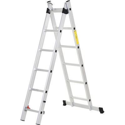 Homcom Escalera Aluminio con Estructura Triangular de Tijera Plegable Portátil 2 Formas de Uso Pie Antideslizante Altura 160-249cm Aosom España Homcom Escalera Aluminio con Estructura Triangular de Tijera Plegable Portátil 2 Formas de Uso Pie Antideslizante Altura 160-249cm Aosom España