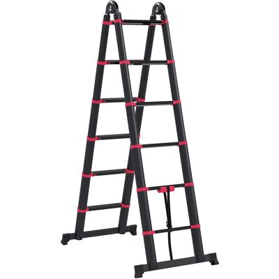 Homcom Escalera de Aluminio Plegable 2 Formas de Uso con 12 Escalones Antideslizantes Carga 150 kg 379x67,5x11 cm Negro y Rojo Aosom España Homcom Escalera de Aluminio Plegable 2 Formas de Uso con 12 Escalones Antideslizantes Carga 150 kg 379x67,5x11 cm Negro y Rojo Aosom España