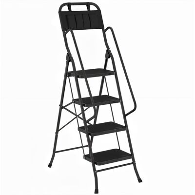 Homcom Escalera Plegable de 4 Peldaños con Bolsa de Herramientas Escalera de Tijera con Peldaños Anchos Antideslizantes Negro Homcom Escalera Plegable de 4 Peldaños con Bolsa de Herramientas Escalera de Tijera con Peldaños Anchos Antideslizantes Negro