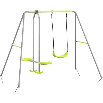 Outsunny Columpio para Niños Columpio Jardín Exterior con 1 Columpio Simple 1 Planeador y Anti-UV 255x160x180 cm Gris y Verde Outsunny Columpio para Niños Columpio Jardín Exterior con 1 Columpio Simple 1 Planeador y Anti-UV 255x160x180 cm Gris y Verde