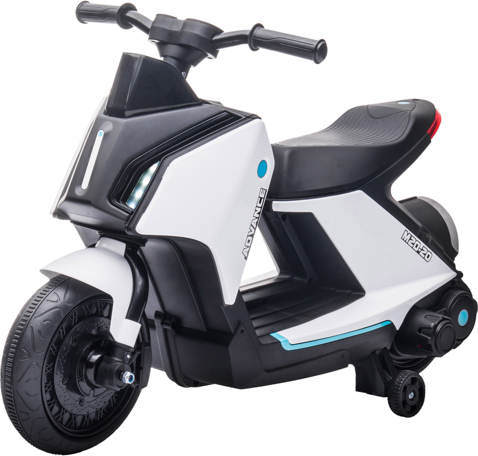 Homcom Moto Eléctrica Infantil Motocicleta de Batería 6V para Niños de 2-4 Años con Faros Música y 2 Ruedas de Equilibrio 80x39,5x51 cm Blanco