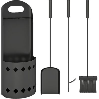 Outsunny Set de herramientas para chimenea 4 piezas, accesorio herramientas chimenea con escoba pala atizador y soporte, en metal negro Outsunny Set de herramientas para chimenea 4 piezas, accesorio herramientas chimenea con escoba pala atizador y soporte, en metal negro