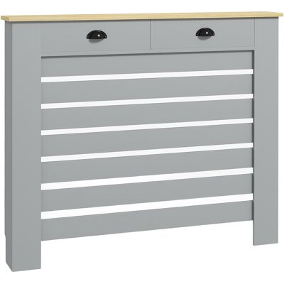 Homcom Cubierta de Radiador en MDF de Lamas, Cubierta de Calentador de Rejilla con 2 Cajones, 111x19x95.5 cm, Gris Aosom España Homcom Cubierta de Radiador en MDF de Lamas, Cubierta de Calentador de Rejilla con 2 Cajones, 111x19x95.5 cm, Gris Aosom España