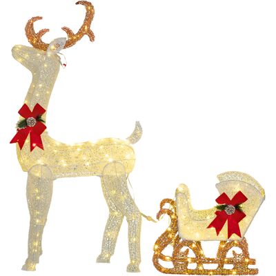 Outsunny Reno con Trineo Luminoso Decoración de Navidad con 170 LED Blanco Cálido para Interior Exterior Jardín 59x29x118 cm Aosom España Outsunny Reno con Trineo Luminoso Decoración de Navidad con 170 LED Blanco Cálido para Interior Exterior Jardín 59x29x118 cm Aosom España
