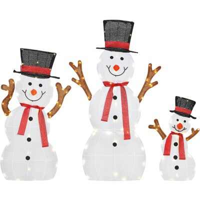 Outsunny Familia de muñecos de nieve navideña de 3 piezas, decoración exterior, luces LED, estacas para suelo, resistente al agua, acero, poliéster, blanco Aosom España Outsunny Familia de muñecos de nieve navideña de 3 piezas, decoración exterior, luces LED, estacas para suelo, resistente al agua, acero, poliéster, blanco Aosom España