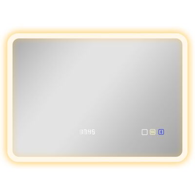 Homcom Espejo de Baño con Luz LED 70x50 cm con Bluetooth 3 Colores de Luz Reloj Digital Función Antivaho Función de Memoria Homcom Espejo de Baño con Luz LED 70x50 cm con Bluetooth 3 Colores de Luz Reloj Digital Función Antivaho Función de Memoria