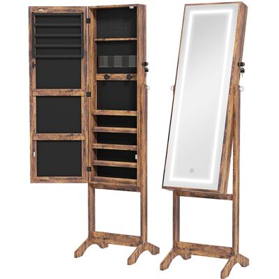 Homcom Espejo Joyero con Luces LED Inclinado en 3 Ángulos Cierre Magnético Cerradura con 2 Llaves Marrón Rústico Homcom Espejo Joyero con Luces LED Inclinado en 3 Ángulos Cierre Magnético Cerradura con 2 Llaves Marrón Rústico