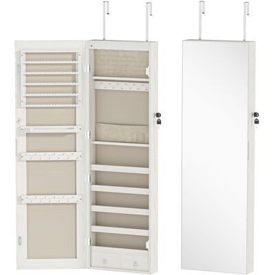 Homcom Espejo Joyero con Luz LED Armario Joyero Montado en la Pared o en la Puerta con Cerradura Espejo Entero Blanco Homcom Espejo Joyero con Luz LED Armario Joyero Montado en la Pared o en la Puerta con Cerradura Espejo Entero Blanco