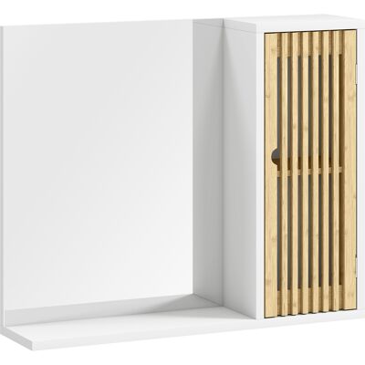 Homcom Espejo de Baño 60x50 cm Espejo de Pared con Puerta de Listones de Bambú Estantes de Almacenaje Blanco y Natural Homcom Espejo de Baño 60x50 cm Espejo de Pared con Puerta de Listones de Bambú Estantes de Almacenaje Blanco y Natural