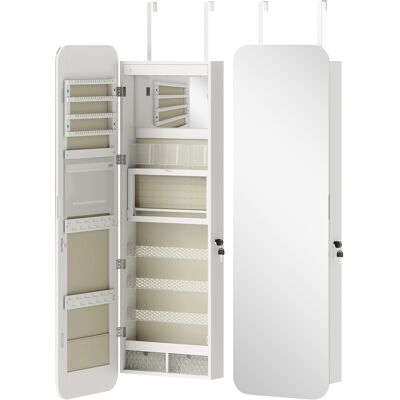 Homcom Espejo Joyero con Luz LED Montado en la Pared o en la Puerta con Cerradura Espejo Entero 2 Cajones Blanco Homcom Espejo Joyero con Luz LED Montado en la Pared o en la Puerta con Cerradura Espejo Entero 2 Cajones Blanco
