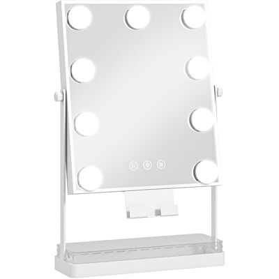 Homcom Hollywood Espejo de Maquillaje con Luz 9 Bombillas LED 3 Colores Interruptor Táctil Soporte para Teléfono Blanco Homcom Hollywood Espejo de Maquillaje con Luz 9 Bombillas LED 3 Colores Interruptor Táctil Soporte para Teléfono Blanco