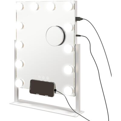 Homcom Espejo de Maquillaje con Luz 30x40 cm con 12 Bombillas 3 Modos de Iluminación Ajustables Interruptor Táctil Blanco Homcom Espejo de Maquillaje con Luz 30x40 cm con 12 Bombillas 3 Modos de Iluminación Ajustables Interruptor Táctil Blanco