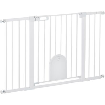 PawHut Barrera de Seguridad para Perros con Puerta Pequeña para Escaleras y Puertas 75-131 cm con 3 Extensiones Blanco PawHut Barrera de Seguridad para Perros con Puerta Pequeña para Escaleras y Puertas 75-131 cm con 3 Extensiones Blanco