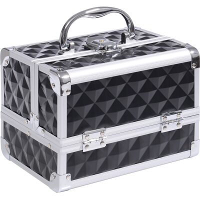 Homcom Maletín de Maquillaje Con Espejo Cerradura Varios Compartimientos 20x15x15cm Aluminio Negro Homcom Maletín de Maquillaje Con Espejo Cerradura Varios Compartimientos 20x15x15cm Aluminio Negro