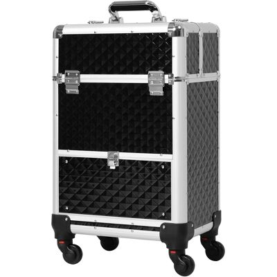Homcom Maletín de Maquillaje Profesional con Cajón Maleta de Maquillaje con Ruedas para Viaje Trabajo 34x25x62 cm Negro Aosom España Homcom Maletín de Maquillaje Profesional con Cajón Maleta de Maquillaje con Ruedas para Viaje Trabajo 34x25x62 cm Negro Aosom España