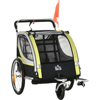 Homcom Remolque para 2 Niños 2 en 1, Función de Empuje, Protector de Lluvia, Freno, Amarillo Homcom Remolque para 2 Niños 2 en 1, Función de Empuje, Protector de Lluvia, Freno, Amarillo