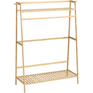 Homcom Perchero de Pie de Madera de Bambú para Ropa con 2 Estantes 2 Ganchos y Barra para Colgar 114x40x139 cm Natural Aosom España Homcom Perchero de Pie de Madera de Bambú para Ropa con 2 Estantes 2 Ganchos y Barra para Colgar 114x40x139 cm Natural Aosom España