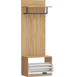 Homcom Mueble de Entrada con Banco, Zapatero y Perchero con 4 Ganchos, 60x30x170 cm, Roble y Blanco Aosom España Homcom Mueble de Entrada con Banco, Zapatero y Perchero con 4 Ganchos, 60x30x170 cm, Roble y Blanco Aosom España