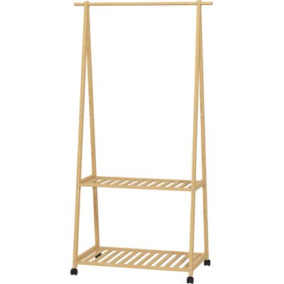 Homcom Perchero Burro para Ropa de Bambú con Ruedas 2 Estantes Abiertos y 2 Ganchos 84,5x43,5x158 cm Natural Homcom Perchero Burro para Ropa de Bambú con Ruedas 2 Estantes Abiertos y 2 Ganchos 84,5x43,5x158 cm Natural