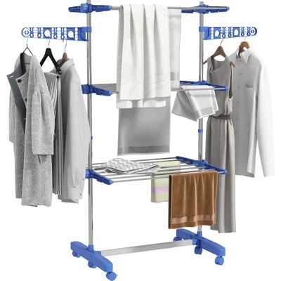Homcom Tendedero Vertical de 3 Niveles con 6 Ruedas 2 Laterales Abatibles Estantes Ajustables y Marco de Acero Inoxidable Azul Aosom España Homcom Tendedero Vertical de 3 Niveles con 6 Ruedas 2 Laterales Abatibles Estantes Ajustables y Marco de Acero Inoxidable Azul Aosom España