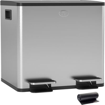 Homcom Papelera de Cocina de Acero Inoxidable con 2 Compartimentos 2x15L Pedales Tapas de Cierre Suave y Cubo Extraíble Plata Homcom Papelera de Cocina de Acero Inoxidable con 2 Compartimentos 2x15L Pedales Tapas de Cierre Suave y Cubo Extraíble Plata