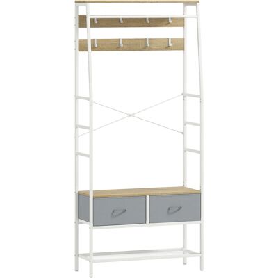 Homcom Perchero Zapatero con Zapatero Ganchos Cajones Barra y Eatante para Entrada Pasillo Salón 80x30x180,5 cm Natural Homcom Perchero Zapatero con Zapatero Ganchos Cajones Barra y Eatante para Entrada Pasillo Salón 80x30x180,5 cm Natural