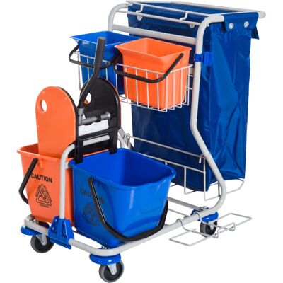 Homcom Carro de Limpieza Profesional con Doble Cubo Extraíble de 18 Litros 2 Cubetas y Bolsa de Basura 100x70x103cm Azul y Naranja Aosom España Homcom Carro de Limpieza Profesional con Doble Cubo Extraíble de 18 Litros 2 Cubetas y Bolsa de Basura 100x70x103cm Azul y Naranja Aosom España