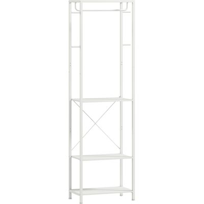 Homcom Perchero, portante a prendas con barra de suspensión, 4 ganchos, estantes, 52 x 30 x 180 cm, blanco Homcom Perchero, portante a prendas con barra de suspensión, 4 ganchos, estantes, 52 x 30 x 180 cm, blanco