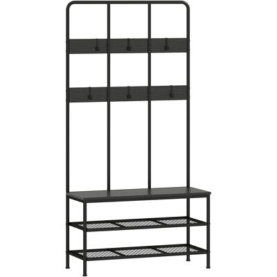 Homcom Perchero de Entrada 3 en 1 con 6 Ganchos y Banco con Zapatero, 91x36x180 cm, Negro Homcom Perchero de Entrada 3 en 1 con 6 Ganchos y Banco con Zapatero, 91x36x180 cm, Negro
