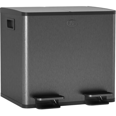 Homcom Doble Cubo de Basura de 2 x 15 L, Apertura con pedal, fácil de limpiar, Acero Inoxidable, Plástico, Negro Homcom Doble Cubo de Basura de 2 x 15 L, Apertura con pedal, fácil de limpiar, Acero Inoxidable, Plástico, Negro