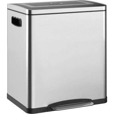 Homcom Cubo de Basura de Cocina 2 Compartimentos de 2 x 15L, con Pedal, de Acero Inoxidable, Tapa de Cierre Suave Homcom Cubo de Basura de Cocina 2 Compartimentos de 2 x 15L, con Pedal, de Acero Inoxidable, Tapa de Cierre Suave