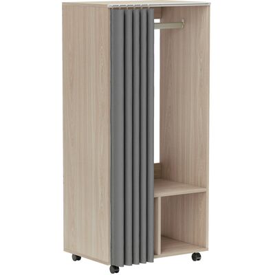 Homcom Armario perchero armario de almacenamiento móvil con cortina, barra de suspensión, 60 x 40 x 128 cm, efecto madera natural Aosom España Homcom Armario perchero armario de almacenamiento móvil con cortina, barra de suspensión, 60 x 40 x 128 cm, efecto madera natural Aosom España