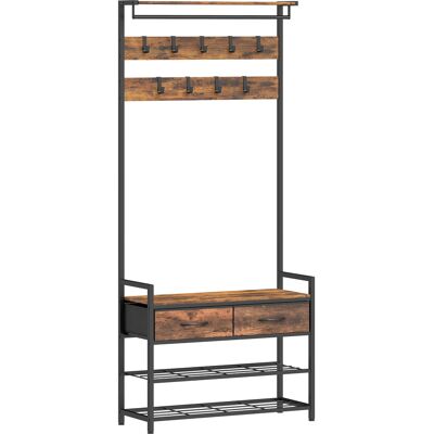 Homcom Perchero con ganchos, banco para zapatos, organizador industrial de entrada, estructura de acero, Marrón rústico Aosom España Homcom Perchero con ganchos, banco para zapatos, organizador industrial de entrada, estructura de acero, Marrón rústico Aosom España