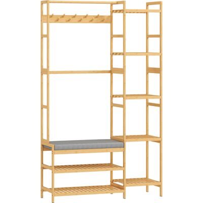 Homcom Perchero con zapatero, ganchos para ropa, perchero para abrigos, banco con cojín, para pasillo, entrada, madera natural Aosom España Homcom Perchero con zapatero, ganchos para ropa, perchero para abrigos, banco con cojín, para pasillo, entrada, madera natural Aosom España