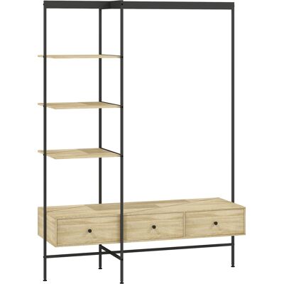 Homcom Perchero con estantes, cajones y barra para colgar, perchero independiente de 180 cm de estilo moderno, estructura metálica, roble Homcom Perchero con estantes, cajones y barra para colgar, perchero independiente de 180 cm de estilo moderno, estructura metálica, roble